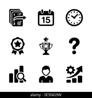 Business and Management Solid Icon Set Collection, Black and White Stock Vector