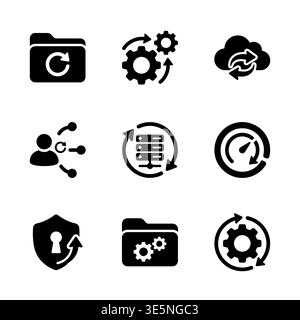 Set of black glyph icons on white background server Stock Vector