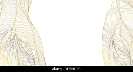Luxury abstract gold wave line pattern on white background, elegant curves, flowing shapes. Premium vector design, Japanese ornament, cosmetic Stock Vector