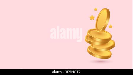 gold coins floating on pastel background. Stock Vector