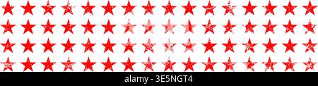 Red vintage stars with cracks and stains. Old hand-drawn sign, black simple shape. Retro design element with distressed effect, grunge texture. Vector Stock Vector