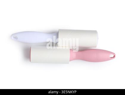 Sticky lint rollers on white background Stock Photo
