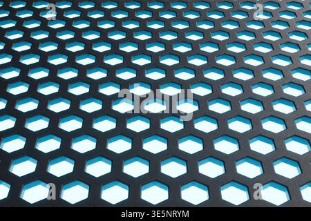 Abstract Hexagonal Grid Background with Blue Glow, Futuristic Technology Pattern. High quality photo Stock Photo