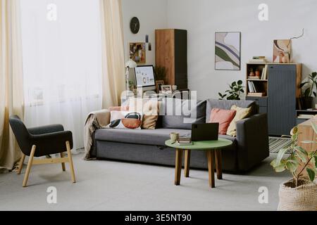Modern Home Office Living Room Supporting Remote Work Setup Stock Photo