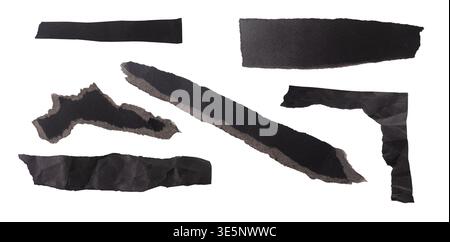 Torn paper scraps with rough ragged edges and textured surfaces. Blank ripped pieces isolated on white background for labels, borders, scrapbook desig Stock Photo