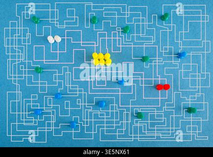 complex messy management, complex messy management, organization and innovation, chaotic decision tree, complicated business process Stock Photo