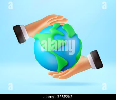 3D Businessman hands holding planet earth Stock Vector