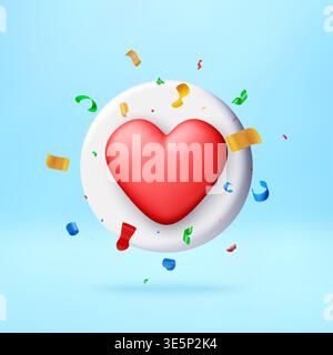 3D Red heart icon with flying colorful confetti Stock Vector