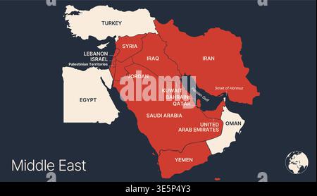 Political middle east asia map, infographic Stock Vector