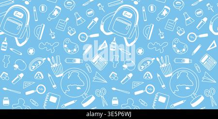 Seamless pattern of stationery and school supplies Stock Vector