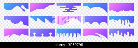 Separator header, section divider wavy shape set for website, app, web page. Modern bottom, top border, headline flat design elements or footers with wavy lines, drips, drops on transparent background Stock Vector