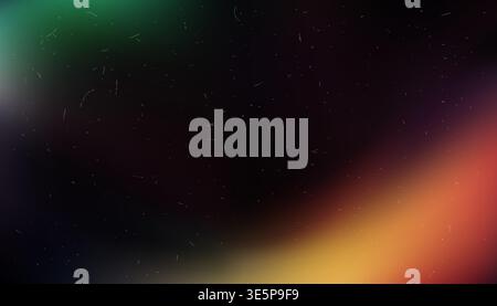 Abstract film light gradient overlay background with green and orange light leak glow and vintage dust grain texture Stock Vector