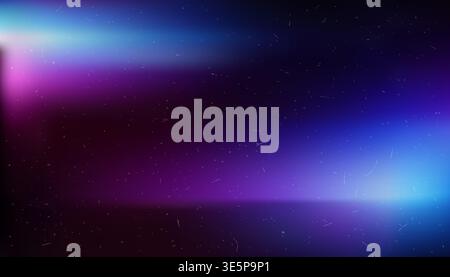 Cinematic prism light leak gradient with purple blue and magenta glow and subtle analog film dust texture Stock Vector