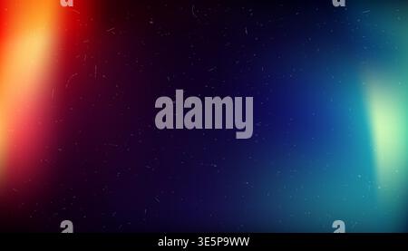 Colorful film light leak gradient background with red glow on one side and teal green light on dark cinematic backdrop with subtle vintage dust Stock Vector