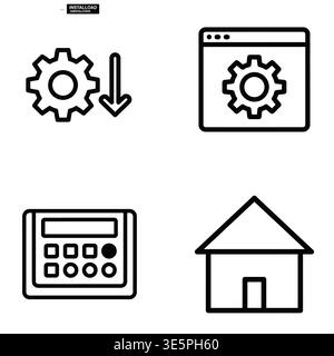 Collection of Minimalist Web, System, and Utility Line Icons Stock Vector