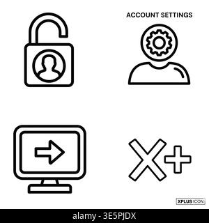 Access Control and Account Management Linear Icon Set Stock Vector