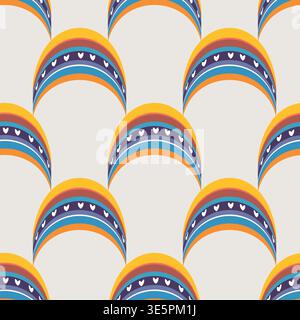 Trendy seamless pattern with colorful rainbow on color background. Design for invitation, poster, card, fabric, textile, fabric. Cute holiday Stock Vector