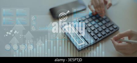 Business Data Analytics and KPI Performance Tracking Dashboard on Digital Tablet Interface. Stock Photo