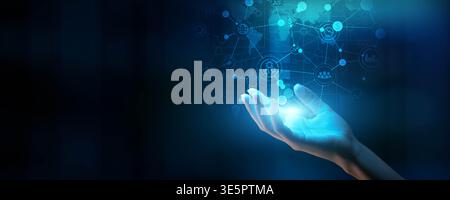Global Digital Network and Technology Connectivity Systems. Stock Photo