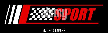 Race car, drag racing sport sticker or patch. Drift and racing championship decal sticker, car race competition emblem vector patch. Rally team tag or label with checkered flag pattern and red text Stock Vector