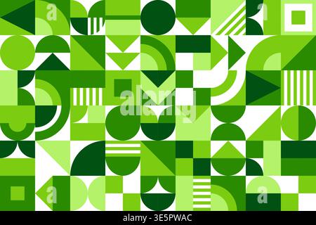 Abstract green environment geometric pattern background, vector ecology and eco nature. Abstract modern mosaic of green geometric shapes. Squares, triangles and circles pattern, environment background Stock Vector