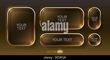 Elegant golden UI buttons and frames. A versatile vector set with glowing accents for text and design elements. Vector illustration Stock Vector