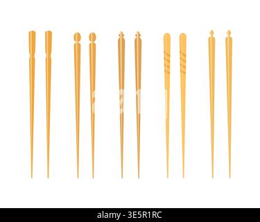 Food chopsticks set simple hand drawn vector illustration, wooden traditional Japanese, Chinese, Asian sticks for eating eastern cuisine dishes and sushi, detailed design element Stock Vector