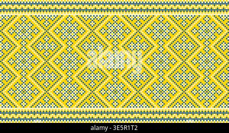 Seamless yellow blue pattern of Ukrainian ornament in ethnic style, identity, vyshyvanka, embroidery for print clothes, websites, banners Stock Vector