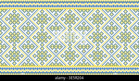 Seamless yellow blue pattern of Ukrainian ornament in ethnic style, identity, vyshyvanka, embroidery for print clothes, websites, banners Stock Vector