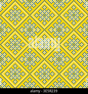 Seamless yellow blue pattern of Ukrainian ornament in ethnic style, identity, vyshyvanka, embroidery for print clothes, websites, banners Stock Vector