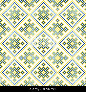 Seamless yellow blue pattern of Ukrainian ornament in ethnic style, identity, vyshyvanka, embroidery for print clothes, websites, banners Stock Vector
