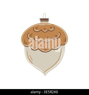 Cute acorn Christmas ornament in flat design style. Minimal festive illustration perfect for holiday cards, seasonal branding, prints Stock Vector