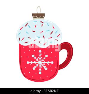 Cute cup Christmas ornament in flat design style. Minimal festive illustration perfect for holiday cards, seasonal branding, prints, and winter decora Stock Vector