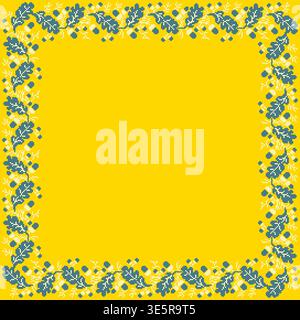Vector illustration of Ukrainian ornament in ethnic yellow and blue floral style, identity, vyshyvanka, embroidery, cross stitch ornament Stock Vector