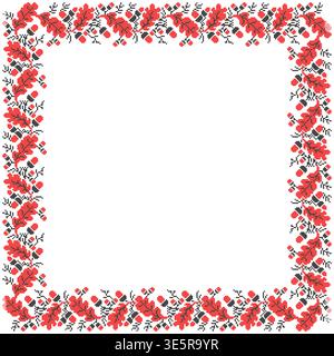 Vector illustration of Ukrainian ornament in ethnic red and black floral style, identity, vyshyvanka, embroidery, cross stitch ornament Stock Vector