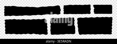 Abstract set of wavy organic black rectangles isolated on white background. Collection of irregular rounded shapes for modern design, branding, posters, templates, and creative graphic layouts. Stock Vector