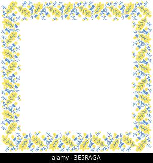 Vector illustration of Ukrainian ornament in ethnic yellow and blue floral style, identity, vyshyvanka, embroidery, cross stitch ornament Stock Vector