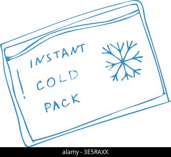 Instant cold pack doodle icon, medical first aid vector element isolated. Ice for medical health. Stock Vector
