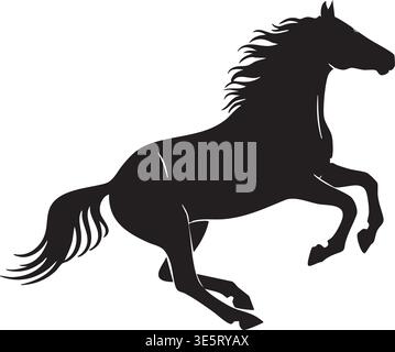 Dynamic black silhouette of a horse galloping with its mane and tail flowing, isolated on a clean white background. Stock Vector
