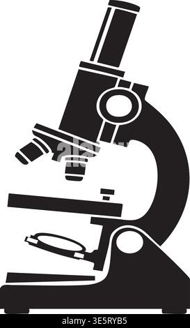 Black silhouette icon of a classic laboratory microscope, symbolizing scientific research, biology, education, and medical discovery. Stock Vector