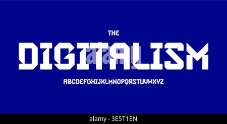 Blocky techno logo font, angular digital alphabet. Bold geometric typeface for gaming headline, sci-fi display, cyberpunk interface, HUD, sport Stock Vector