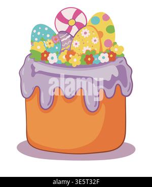 Traditional Easter cake with eggs and festive decorations, colorful holiday illustration Stock Vector