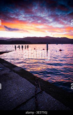 Christmas Eve Sun Rise over Derwent Water, Lake District National Park, England, Stock Photo