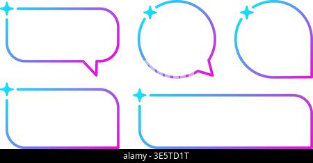 AI gradient rectangle speech bubble. Artificial intelligence neon chat box with star. Tech text frame with blue pink gradient. Neural network bar Stock Vector