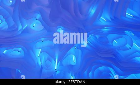 Abstract blue fluid waves background with glowing neon light tubes Stock Photo