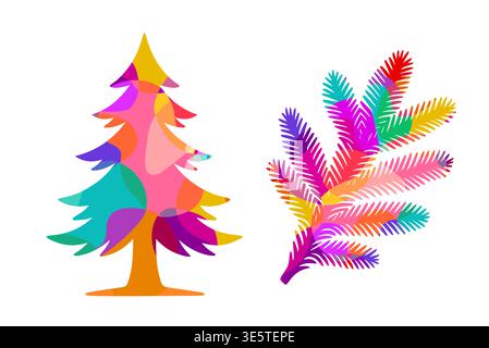 Abstract Colored Christmas tree object. Hand drawn. Not AI, vector illustration. Stock Vector