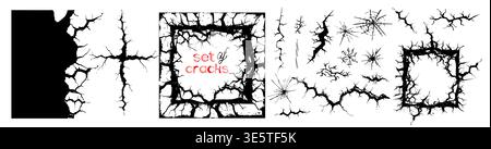Ground crack . fissure for concrete, ice or stone wall effect. Realistic earthquake damage and road split for destruction or desert concept. . Hand Stock Vector