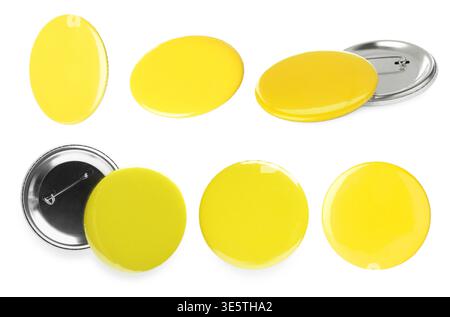 Many yellow button badges isolated on white, set Stock Photo