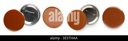 Many brown button badges isolated on white, set Stock Photo