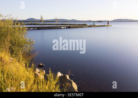 On Lake Siljan near Nusnaes, mountains in the background, Dalarnas laen, Sweden Stock Photo
